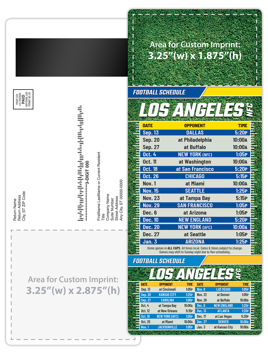Football Schedule Laminated Card/Postcard with Magnet Strip 3.5x8.5 - 14 pt. 5