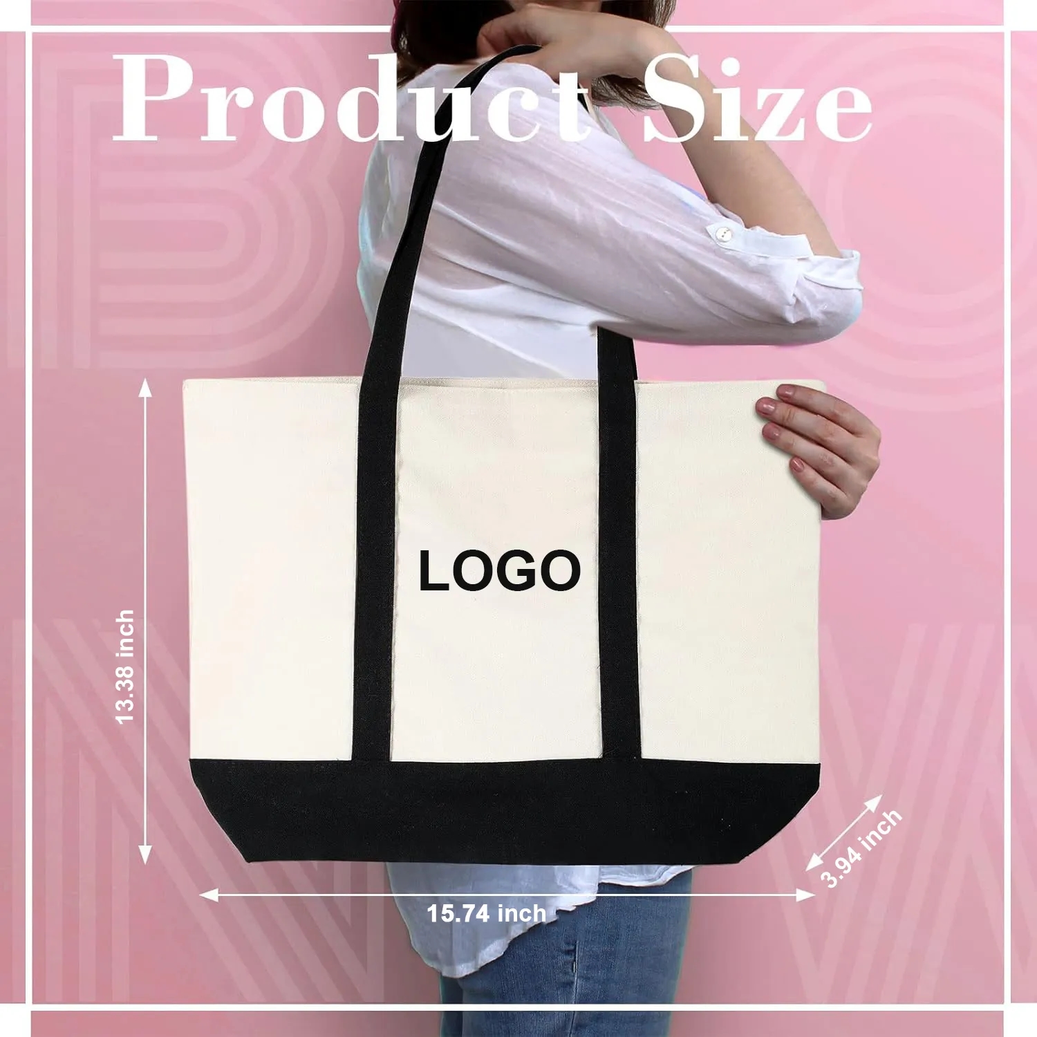 Canvas Tote Bag Bulk with Outer Pocket, custom tote bag with logo imprint 9