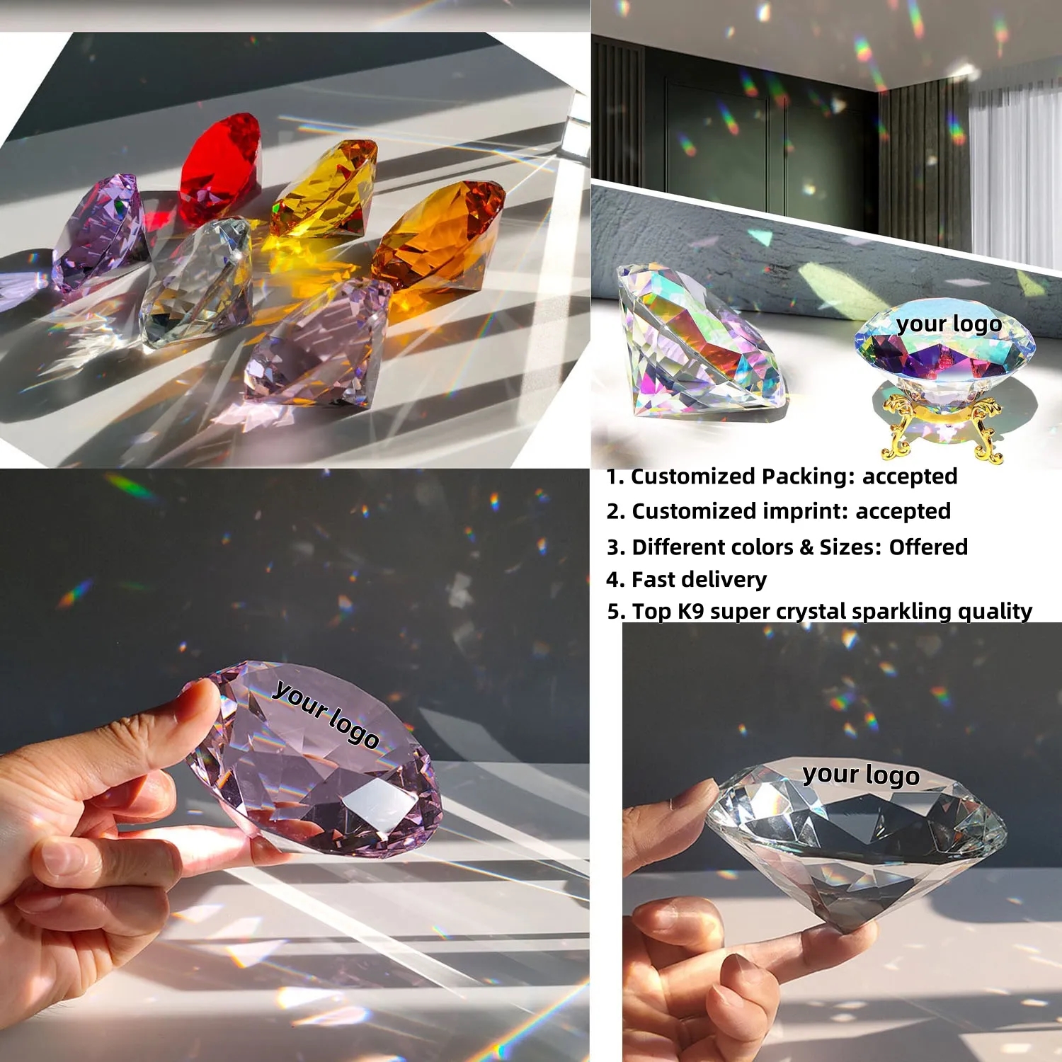 Large Crystal Diamond with Stand Glass Paperweight Gems 6