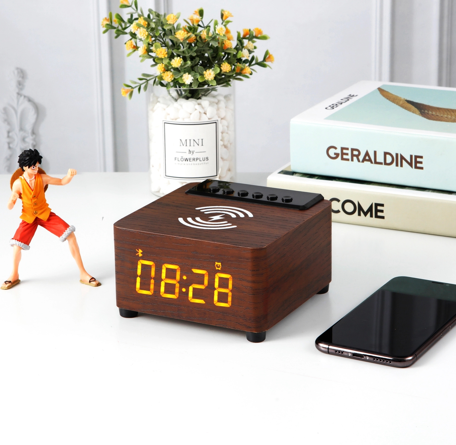K2 Wooden 10 W Wireless Charger with Alarm Clock & Speaker 11