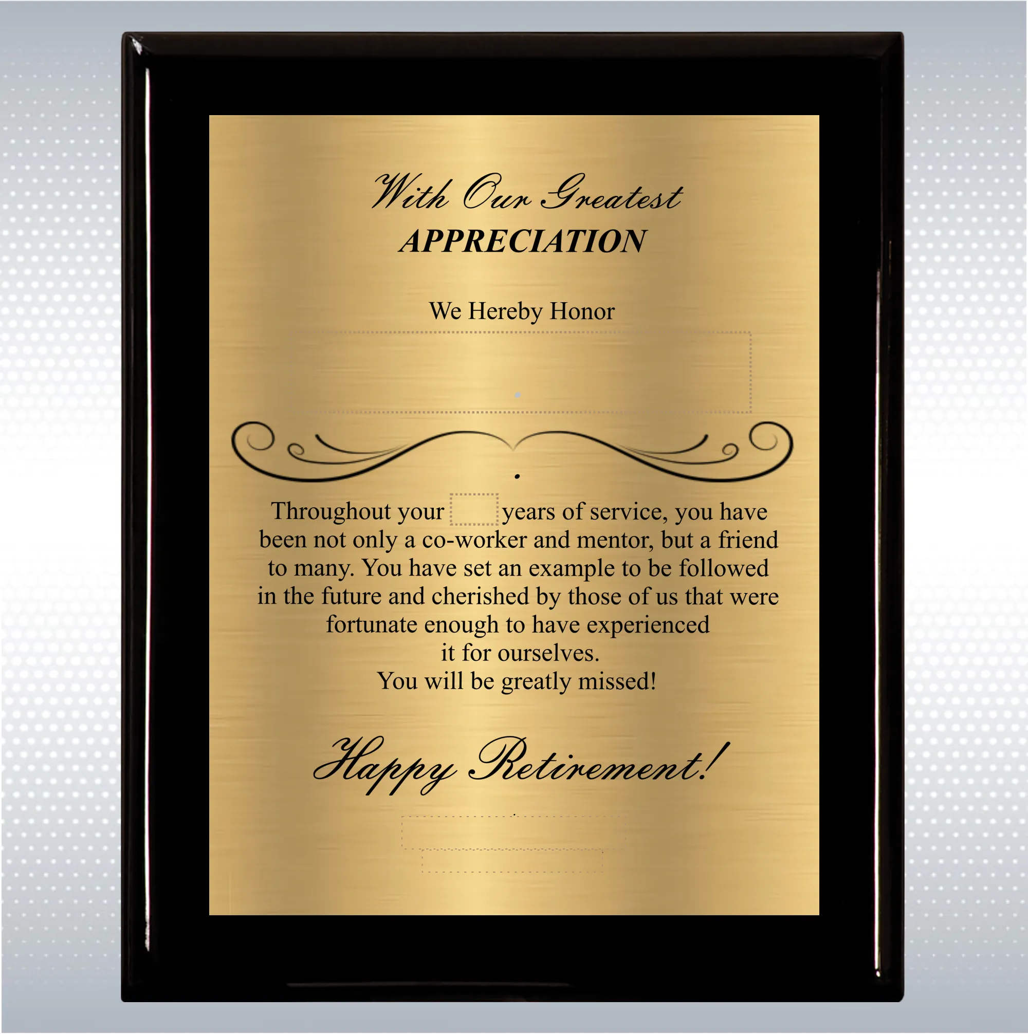 Black Piano Finish Wood Plaque Retirement Gift Award 3