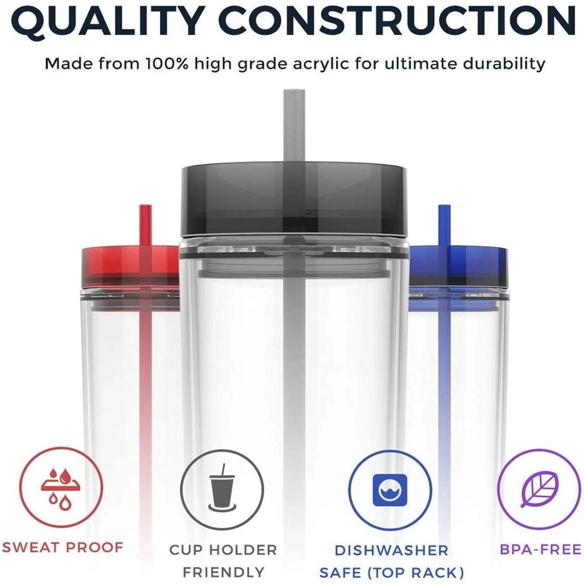 16Oz Double Wall Skinny Acrylic Tumblers With Lid And Straw 2