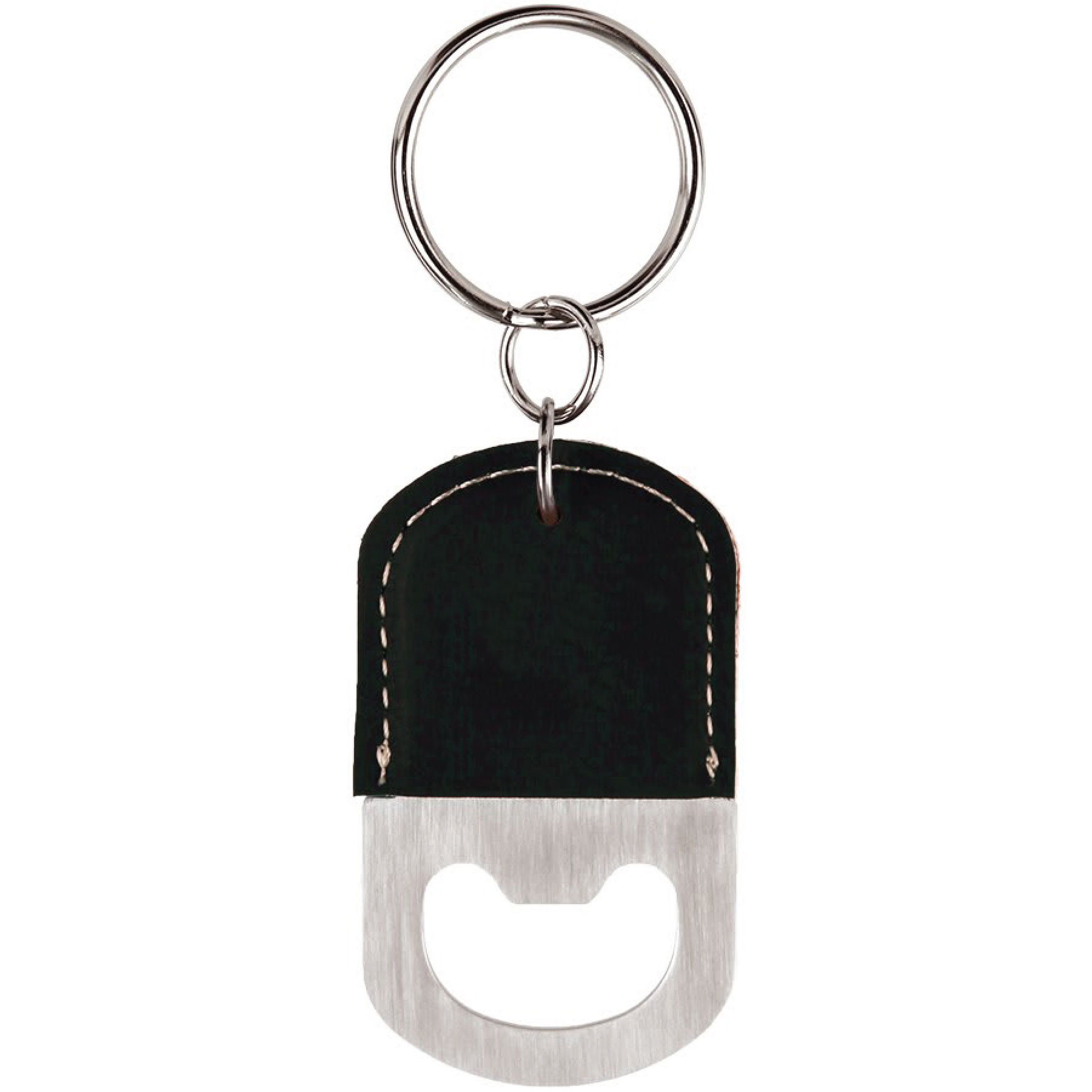 Black/Silver Oval Leatherette Bottle Opener Keychain 2
