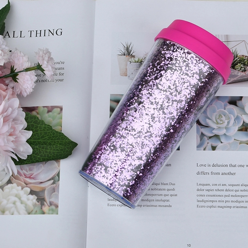 Custom Transparent AS Plastic Sequin Coffee Travel Tumbler 6