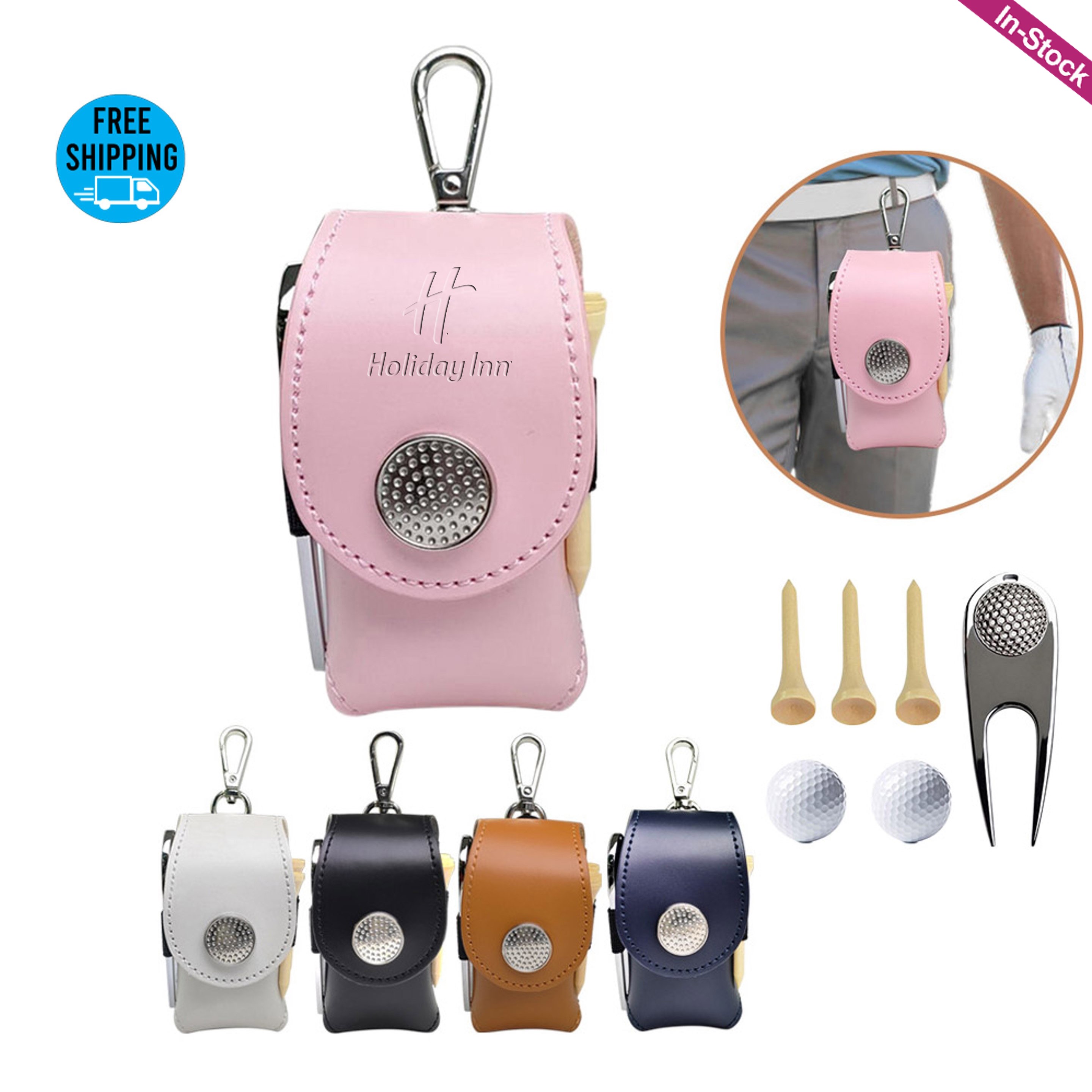 Premium PU Leather Golf Ball Holder Waist Belt Bag Sets 6