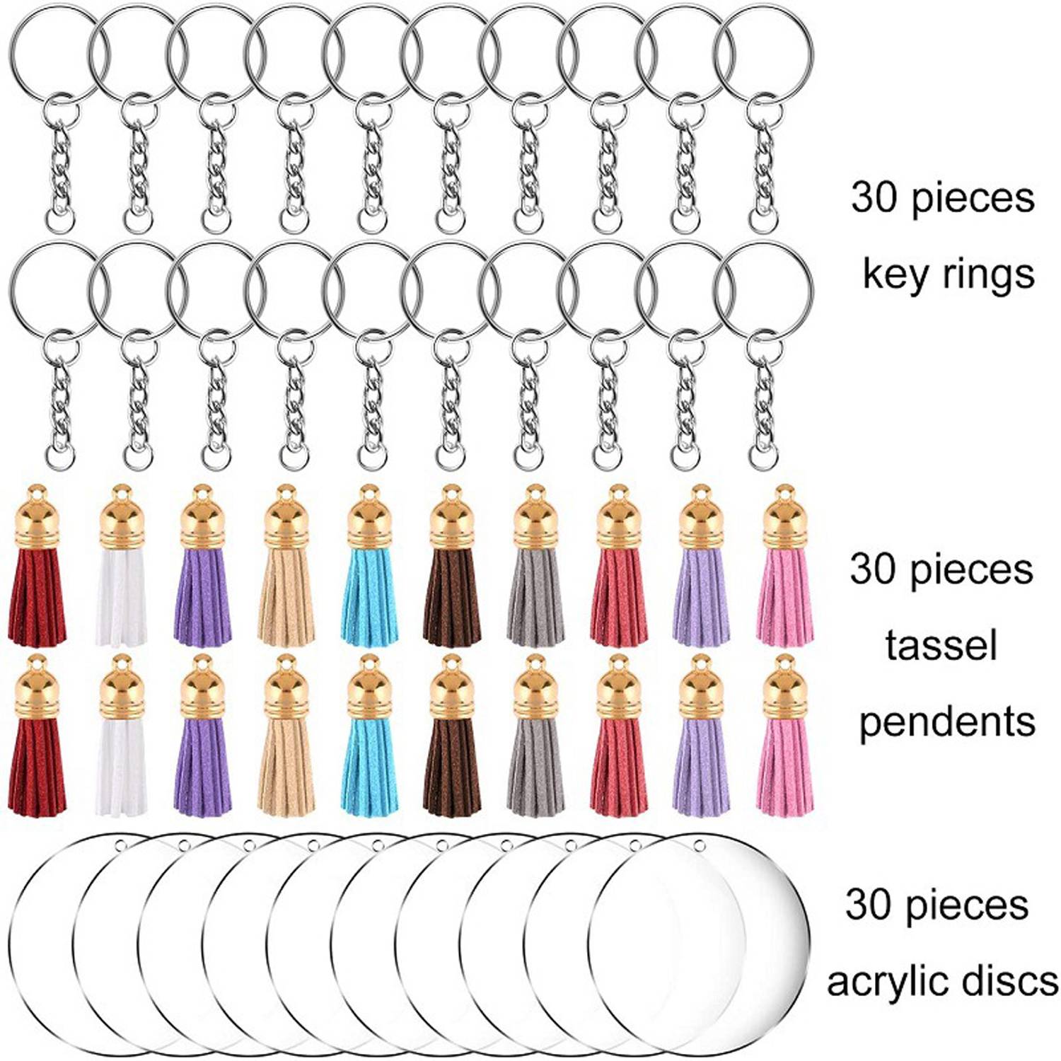30Pcs Acrylic Tassel Keychain 3