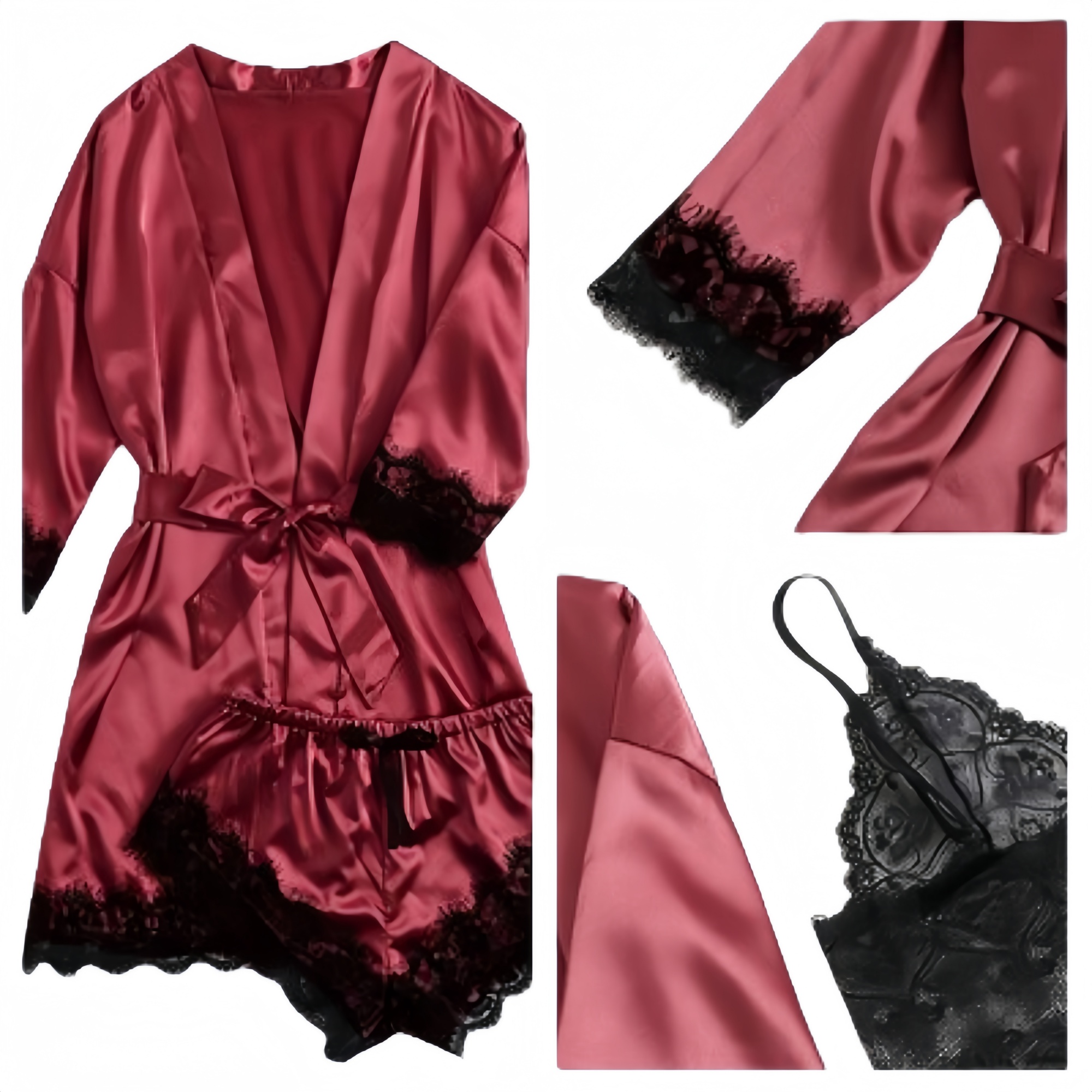 Four-Piece Soft Lace Satin Pajama Set 3
