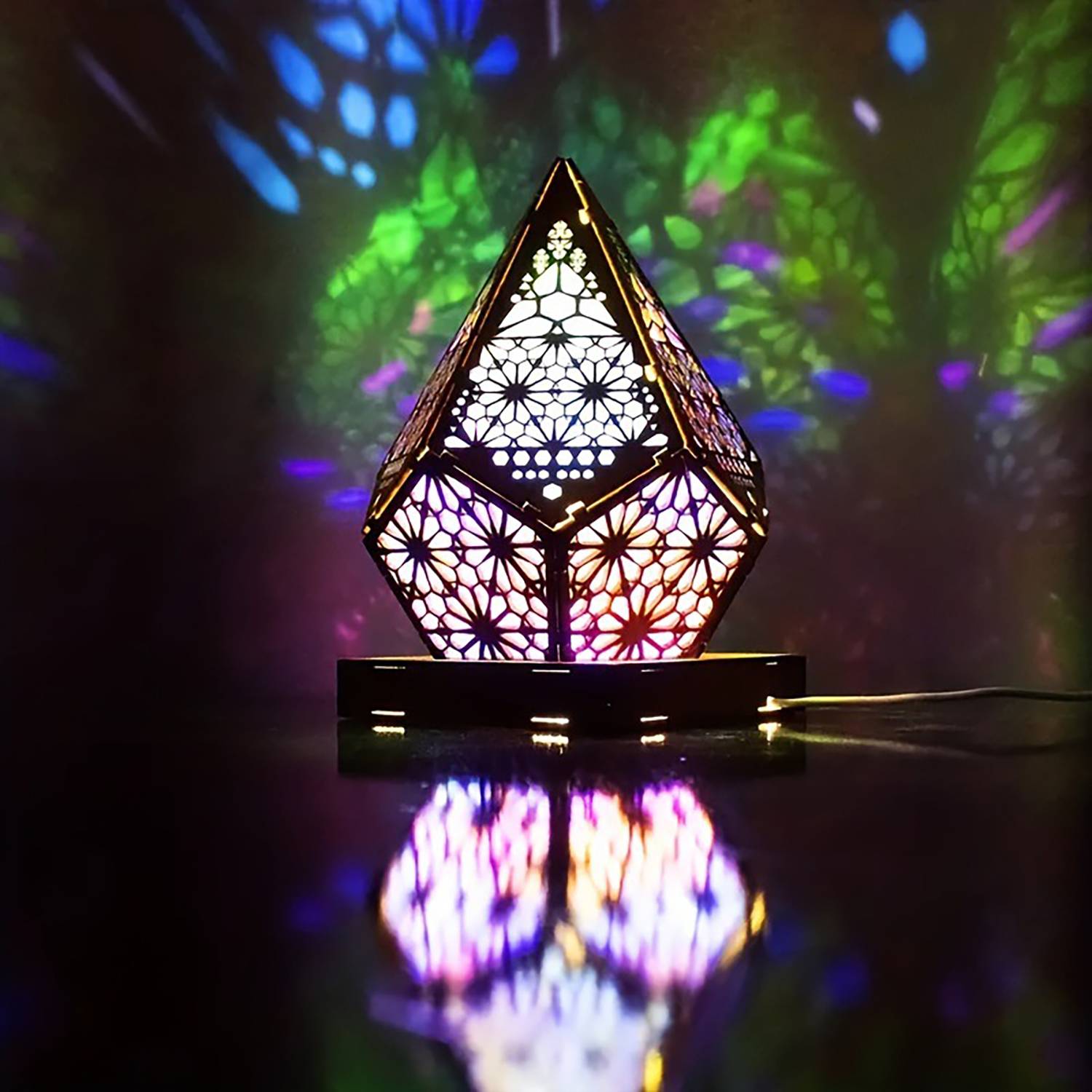 Rechargeable Diamond Design Wooden Starry Light 3