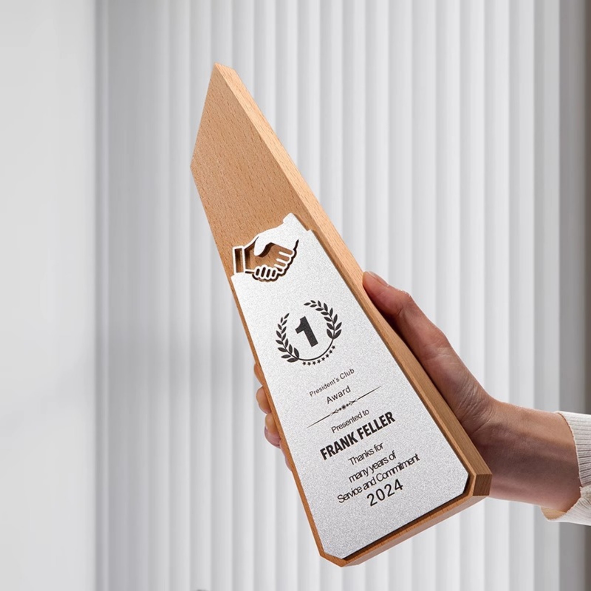 Handshake Design Wooden Trophy 3