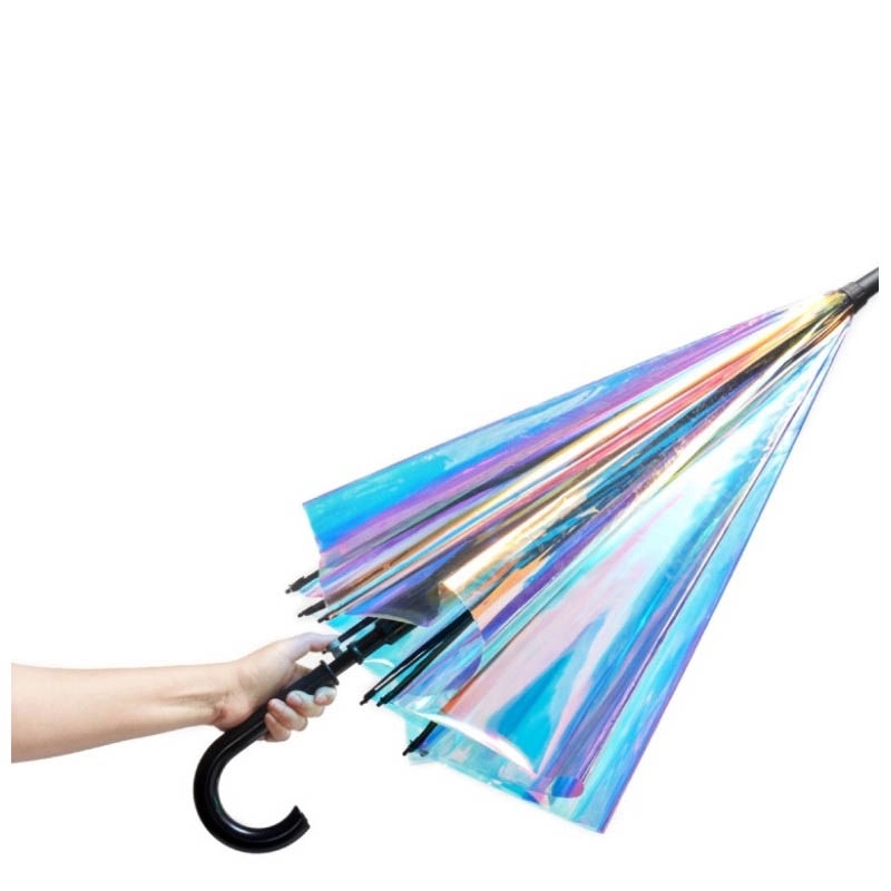 Holographic Iridescent Laser Umbrella with Hook Handle 3