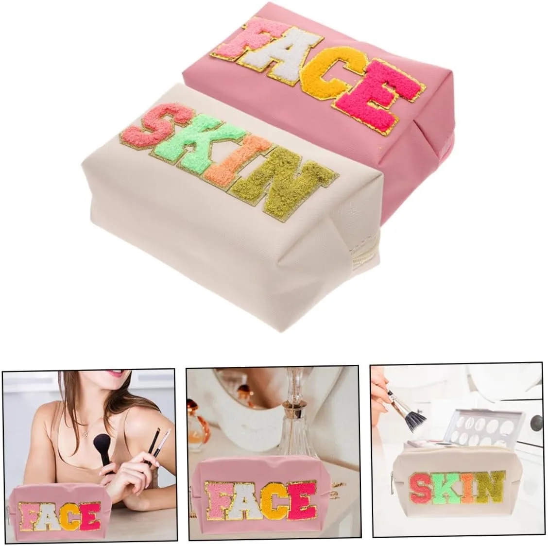 Waterproof Nylon Embroidered Letter Makeup Bag 5