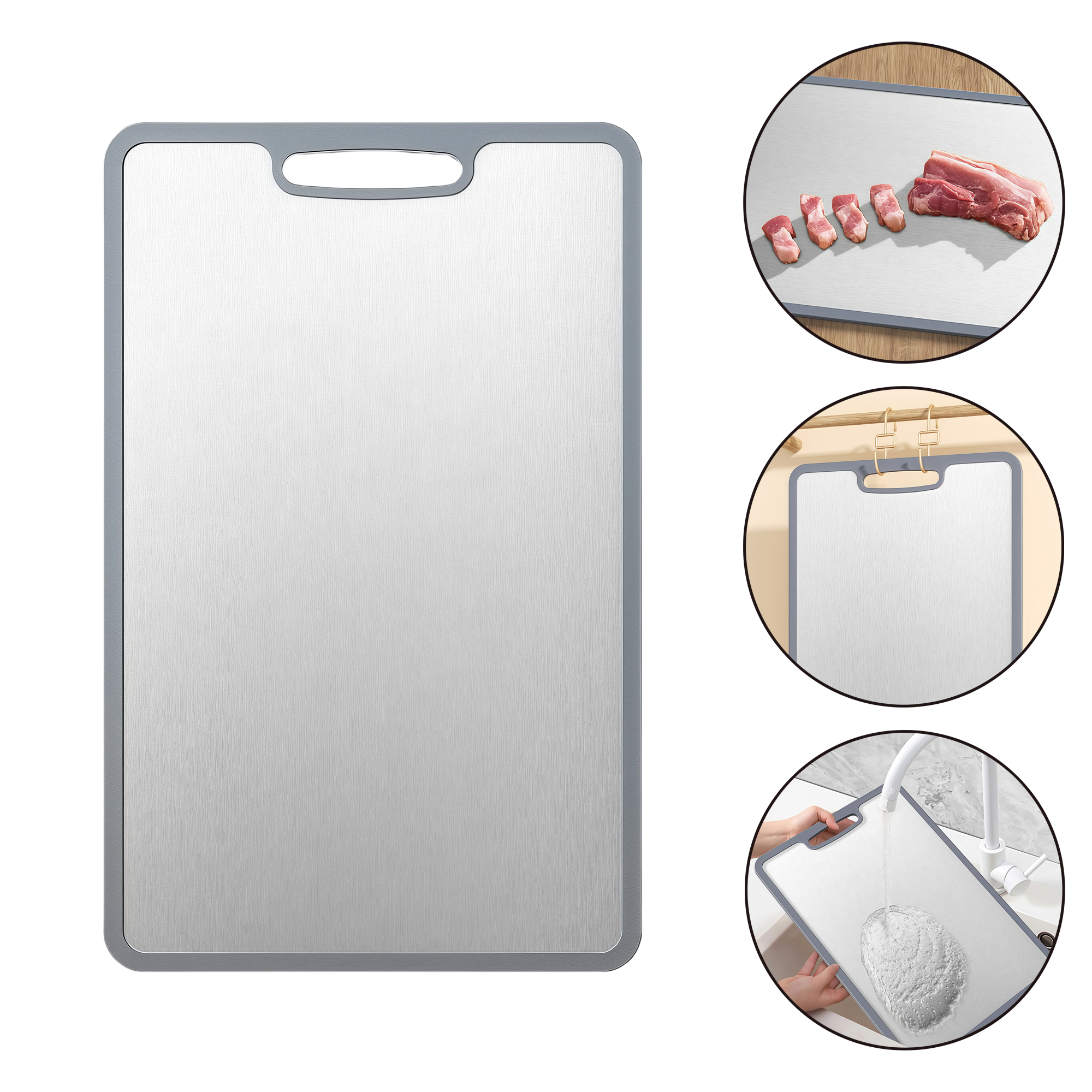 Medium TPR Edge Non-Slip 316 Stainless Steel Cutting Board with Antimicrobial Coating 1