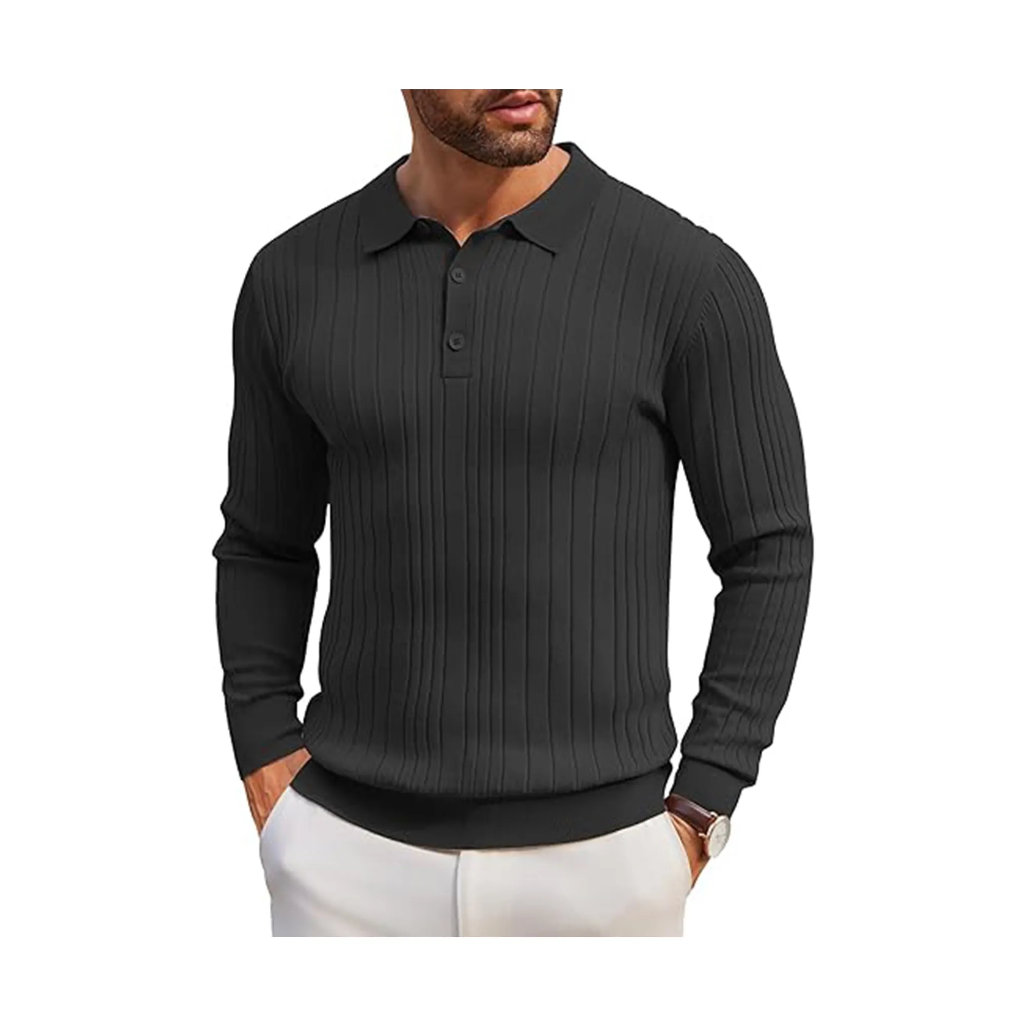 Men's Long Sleeve Knit Polo Shirt 15