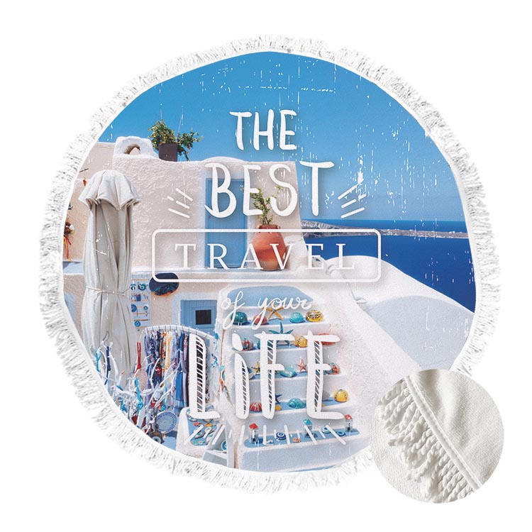 Free Shipping Full Color 250gsm Microfiber Round Towel w/Tassel - 59 dia. 2