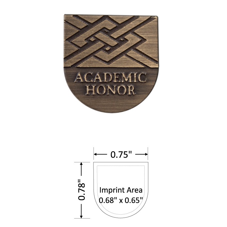 Shield 0.75" Antique Brass Etched Lapel Pin - USA Made 3
