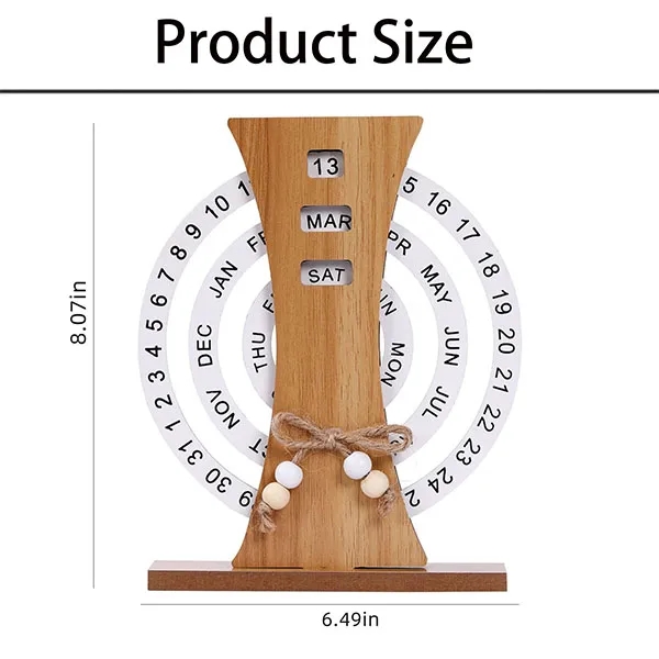 Manual Rotating Wooden Disc Perpetual Desk Calendar 8