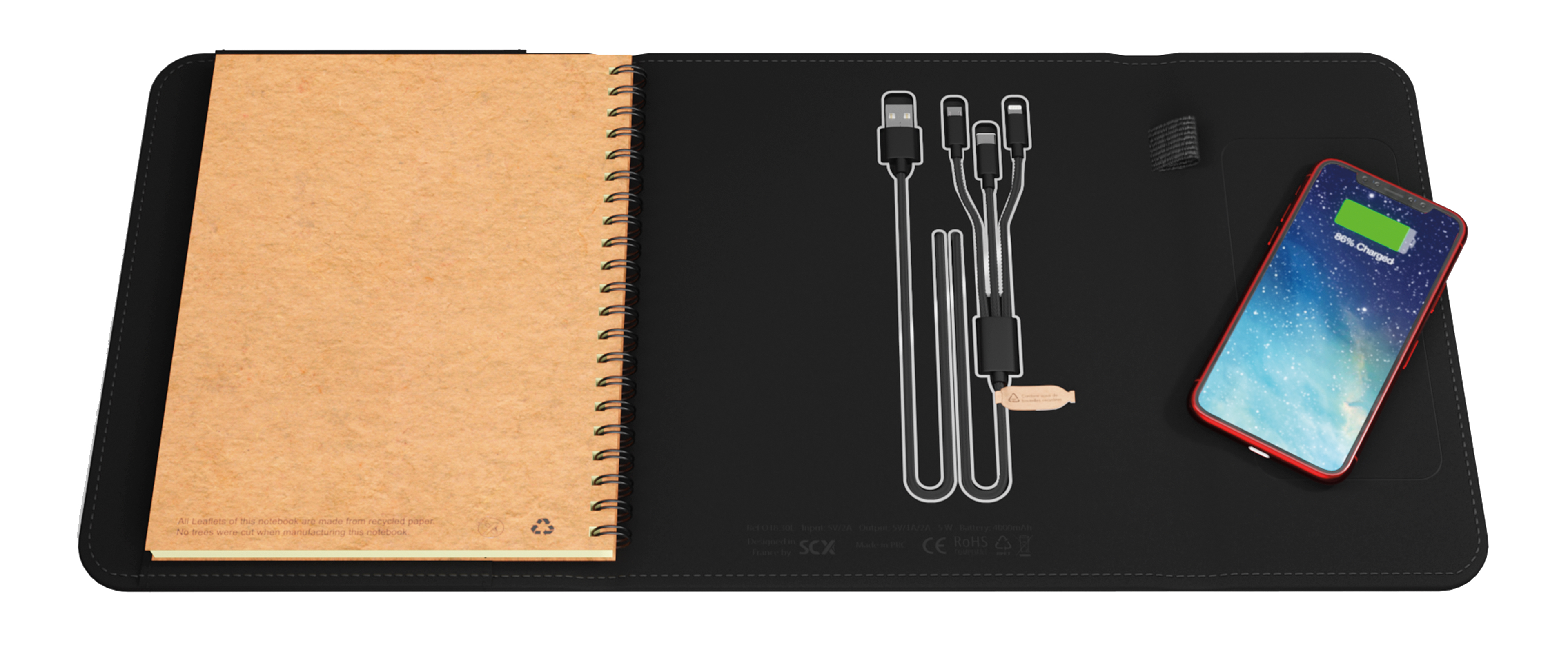 SCX Innovative Design™ Wireless Charging Notebook A5 with Power Bank 4000 mAh 11