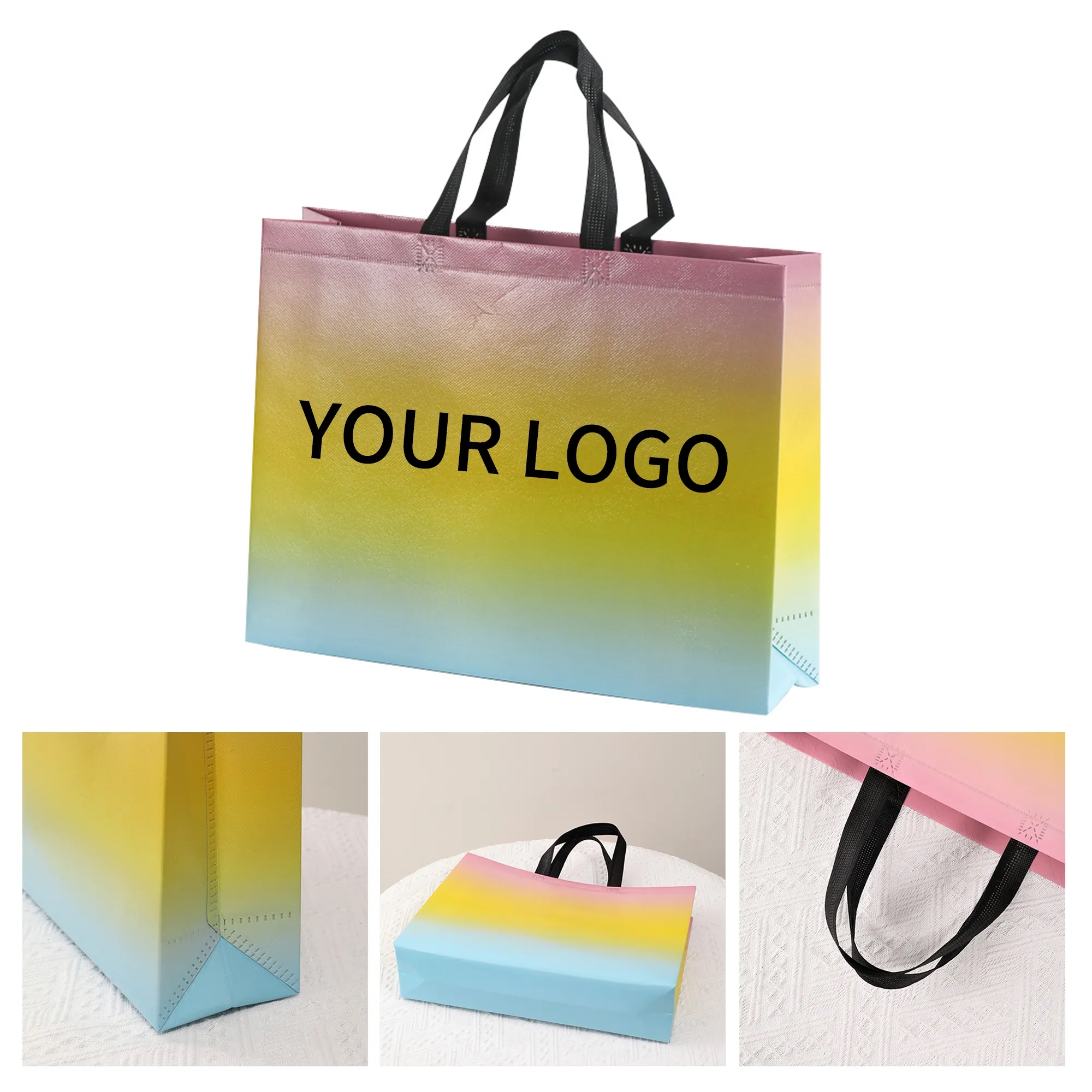 Tri Gradient Color Non-Woven Tote Shopping Bag 1