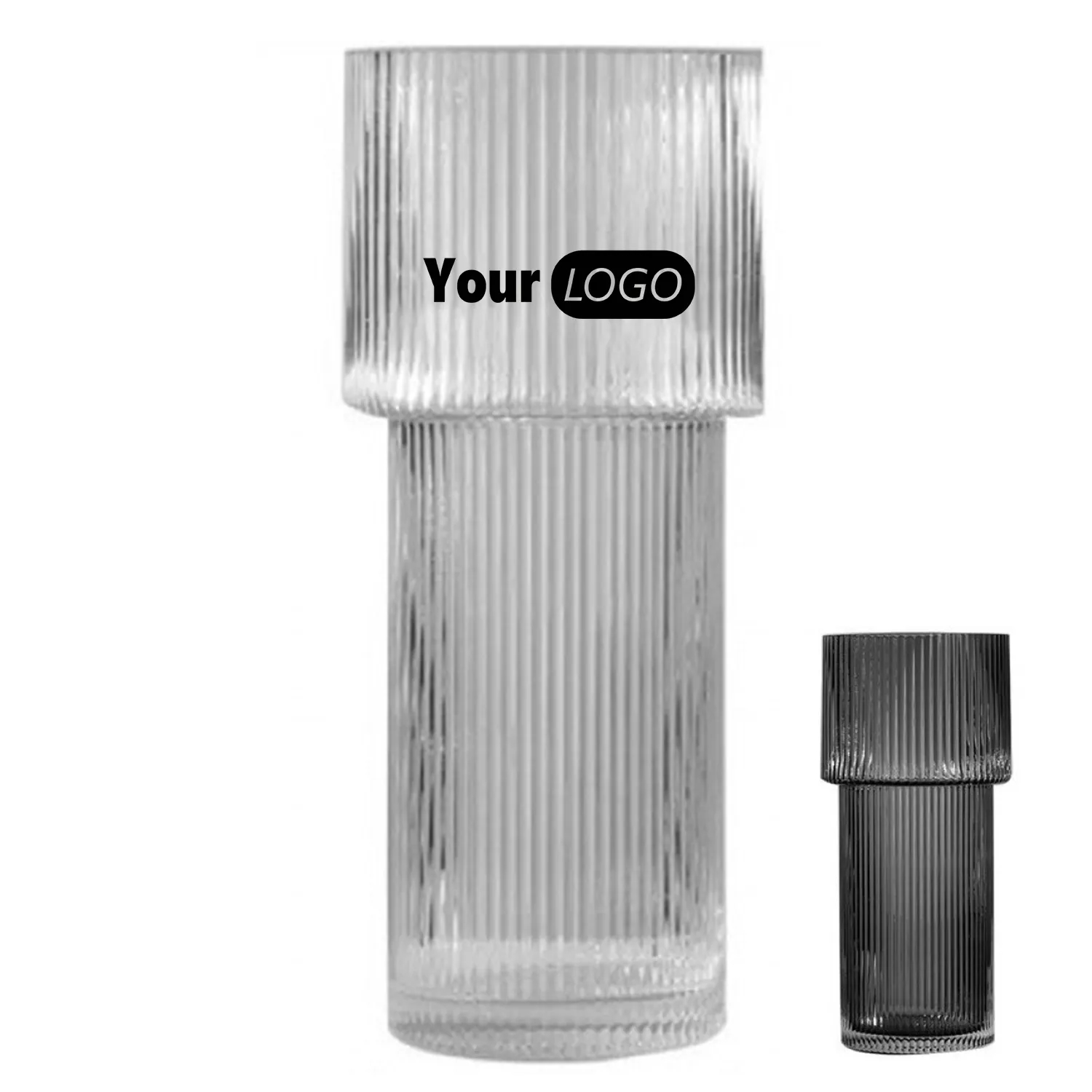 Modern Ribbed Large Cylinder Clear Glass Flower 4