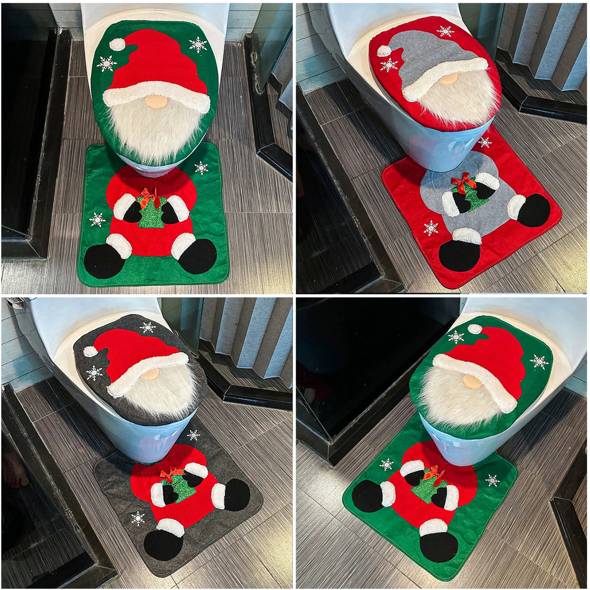 Festive Santa Toilet Seat Cover Set With Matching Bath Mat 2