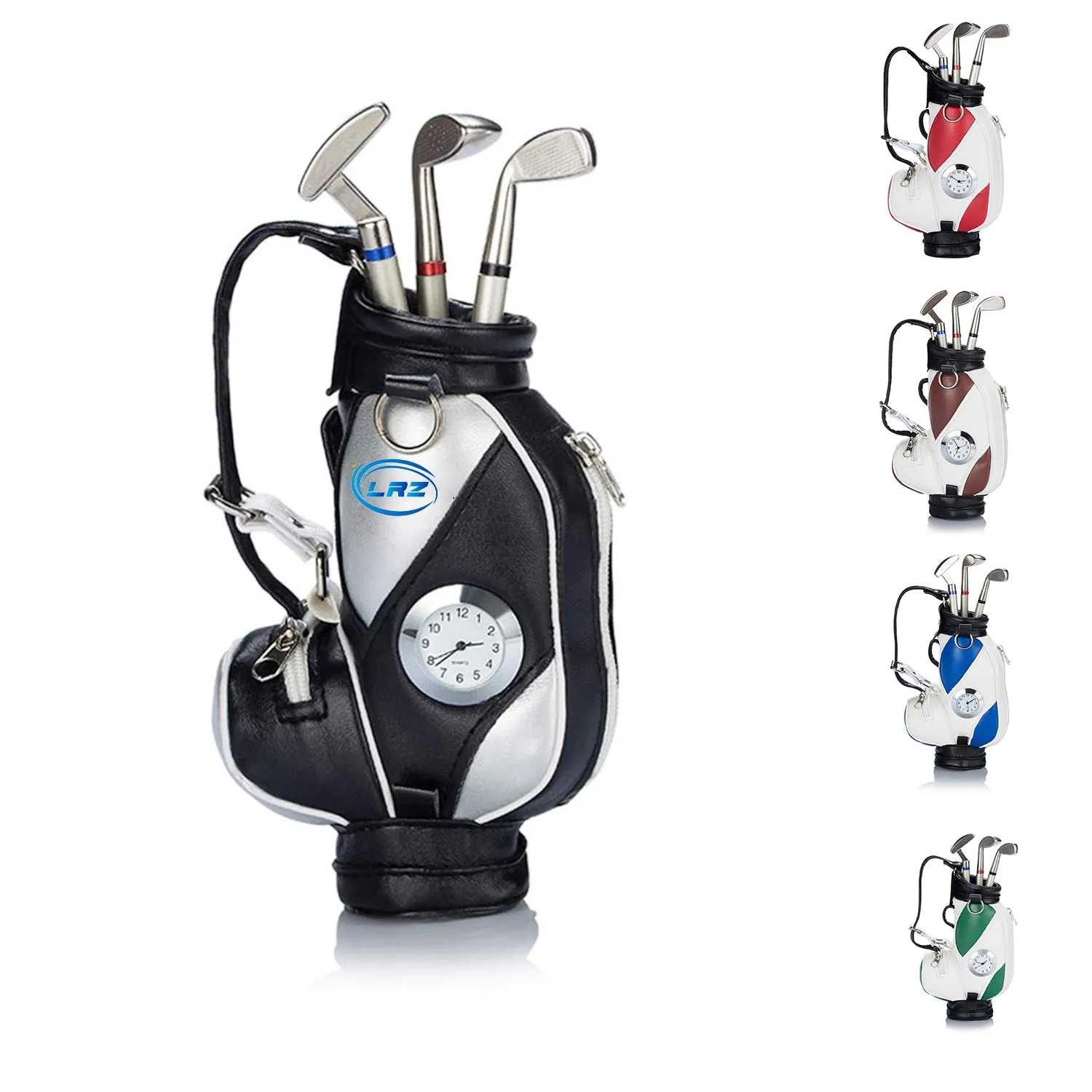 Mini Desktop Golf Bag Pen Holder with Clock 1