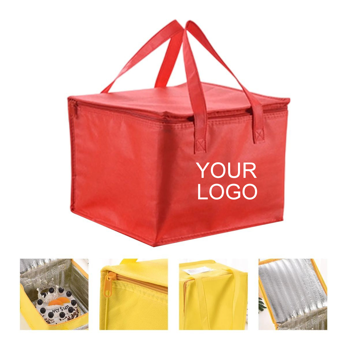 Insulated Lunch Bag 11" x 11" x 7.1" with Handles and Zipper, Customizable 3