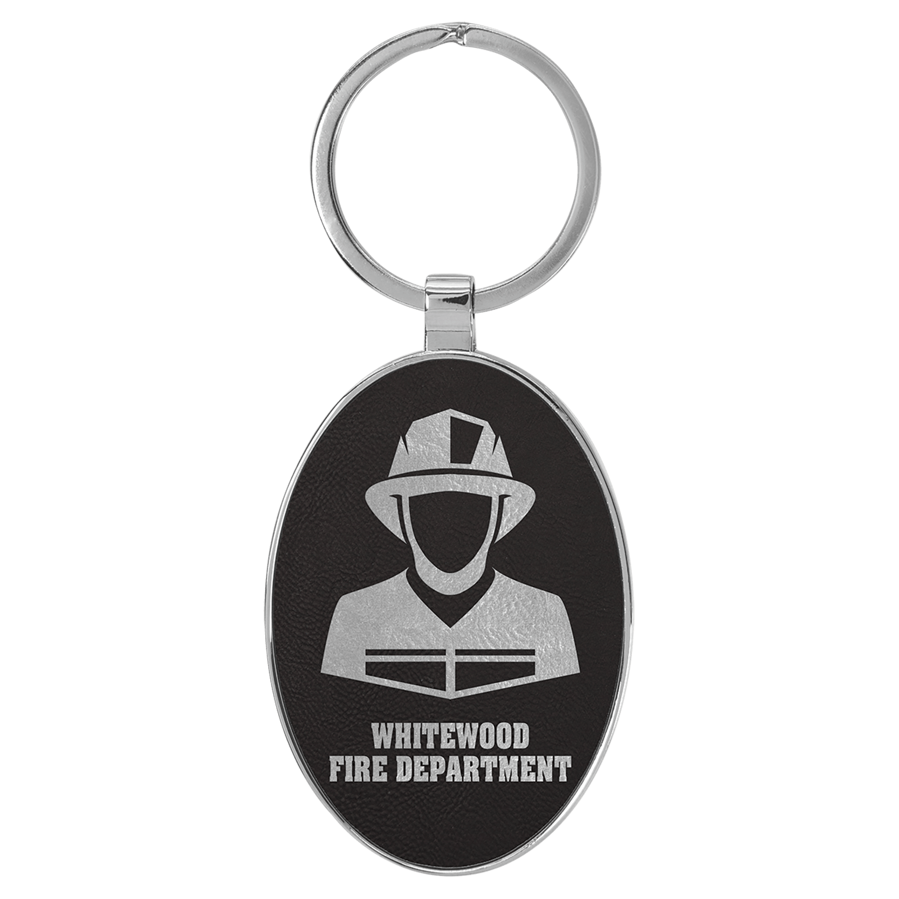 1 1/2" Laserable Leatherette/Metal Oval Keychain 2