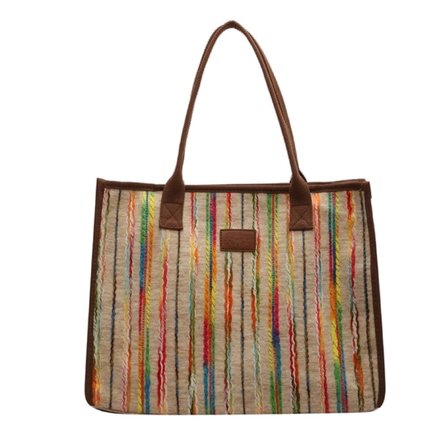 Canvas Tote Bag Rainbow Stripe Large Capacity, custom tote bag with logo imprint 2