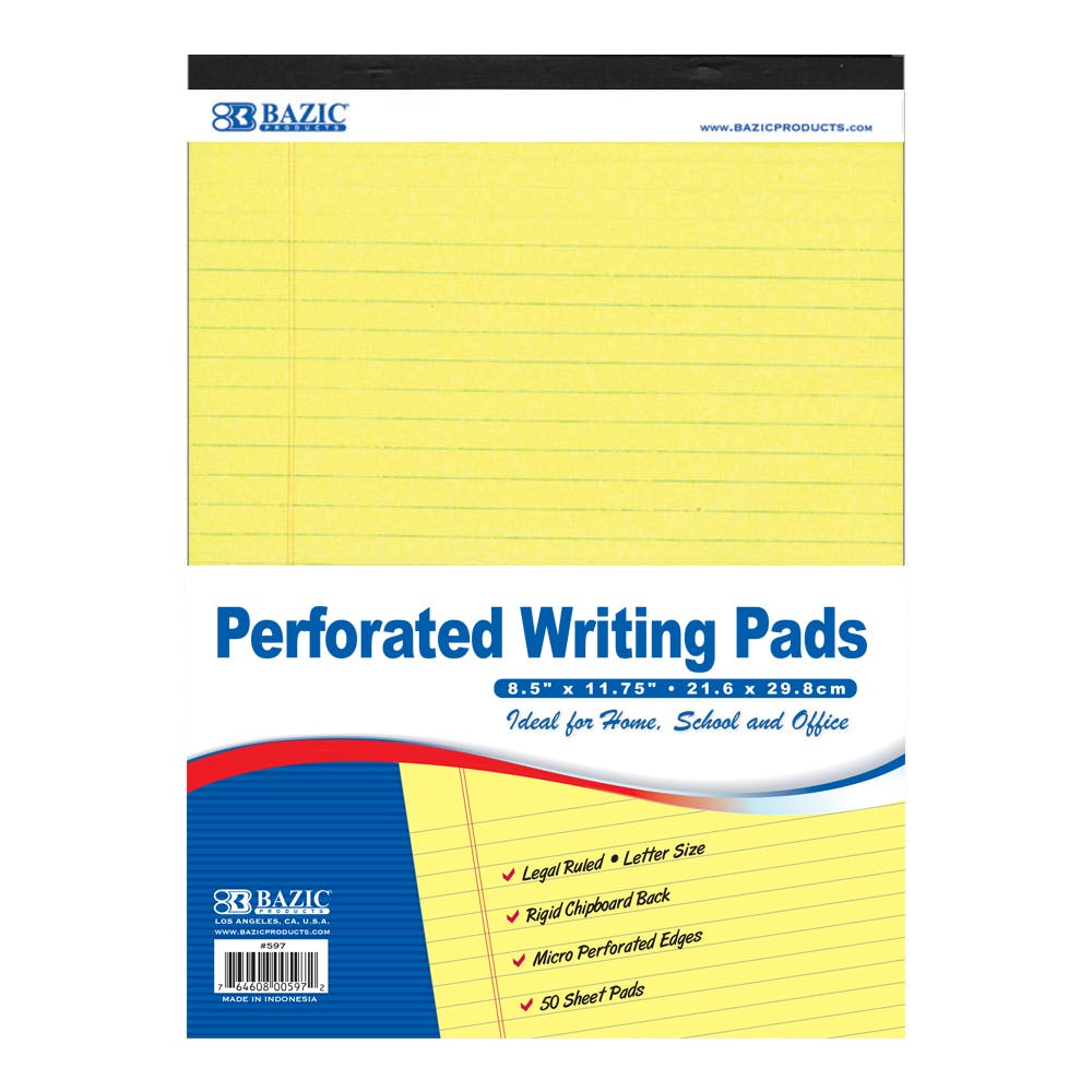 Canary Writing Pad - 50 Sheets Perforated 8.5" x 11.75" 1