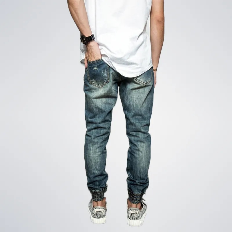 Men's Distressed Holes Slim Fit Blue Skinny Jeans 2