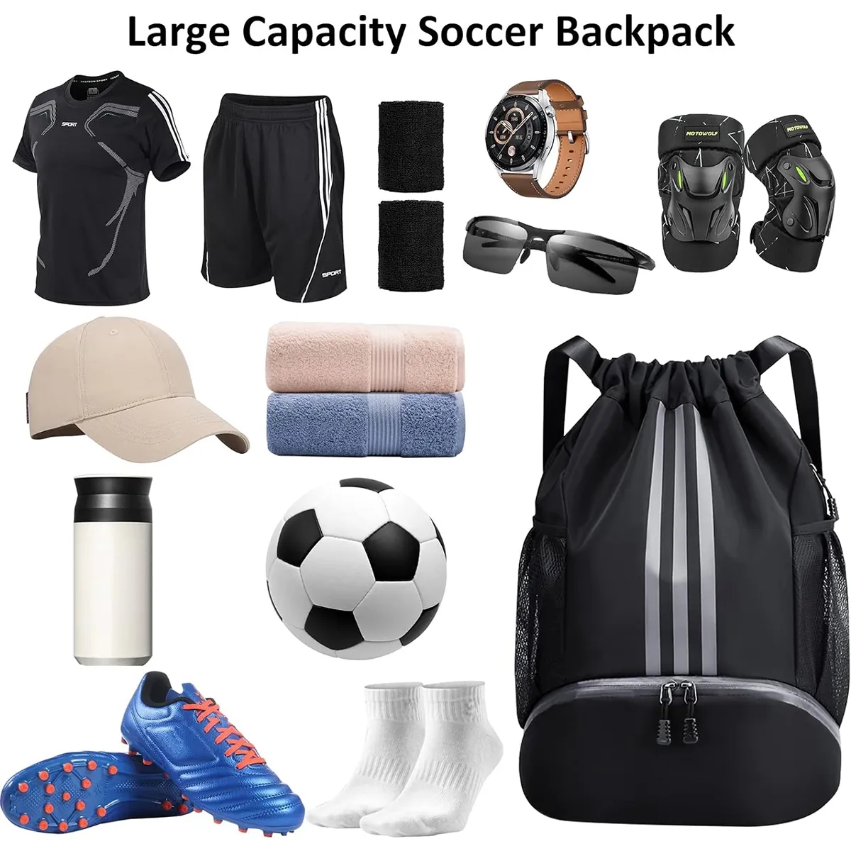 Drawstring Waterproof Basketball Soccer Sports Gym Backpack 7