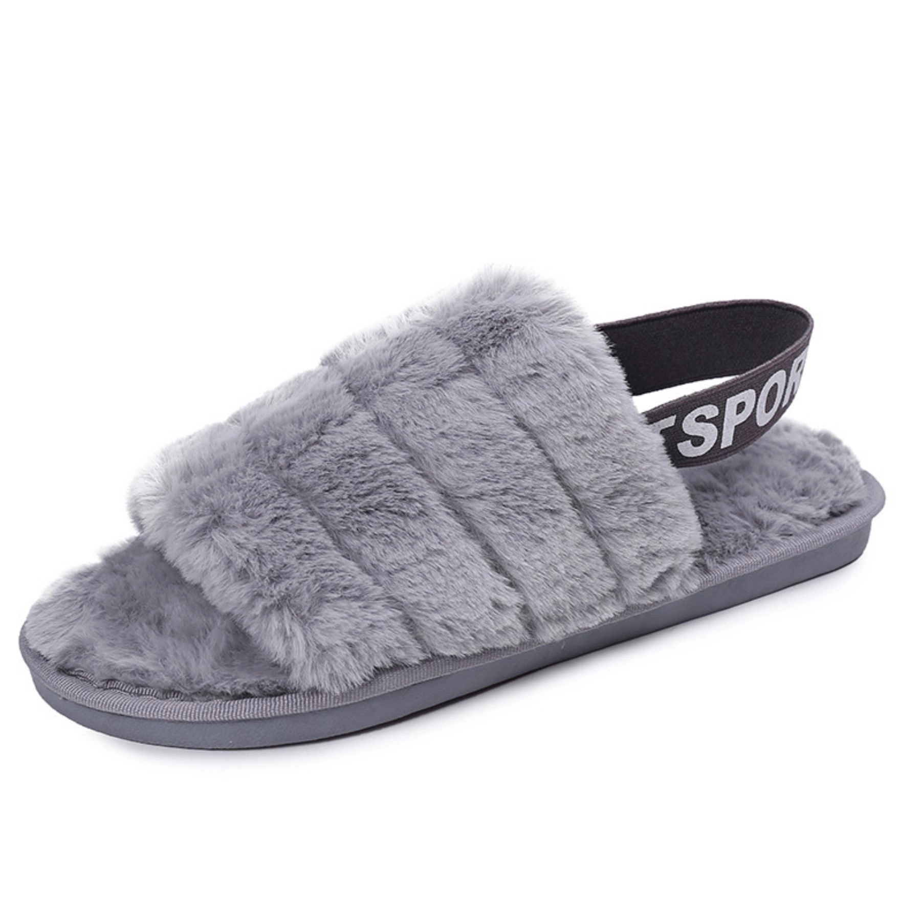 House Slippers Faux Rabbit Fur Open Toe Shoes 5