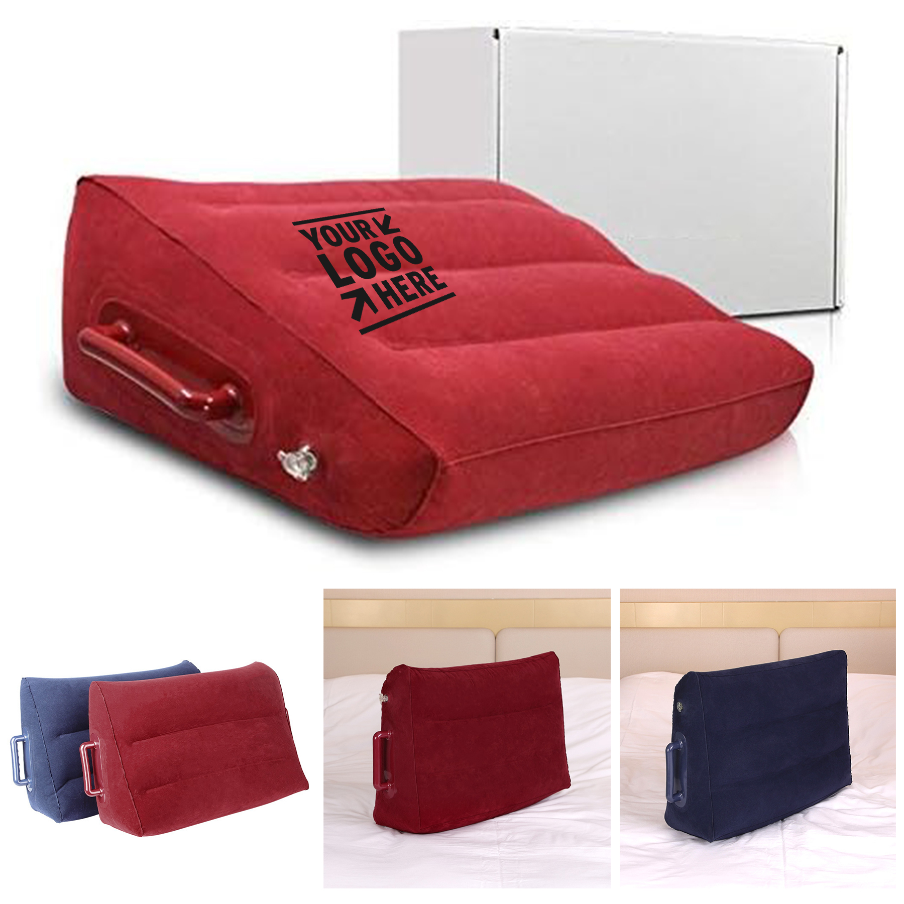 Wedge Shape Inflatable Portable Pack Sack With Handles Compressible Travel Pillow