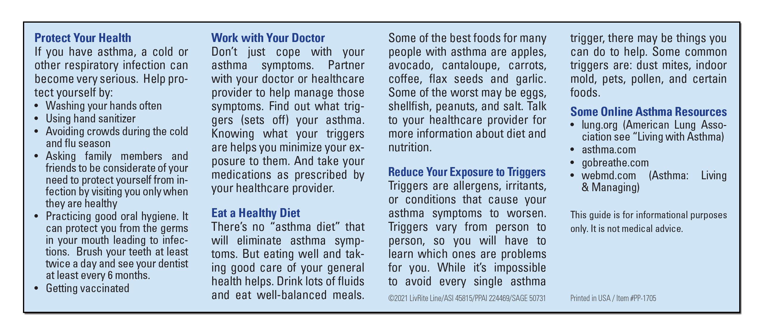 POCKET PAMPHLET - Living with Asthma Pocket Pamphlet 3