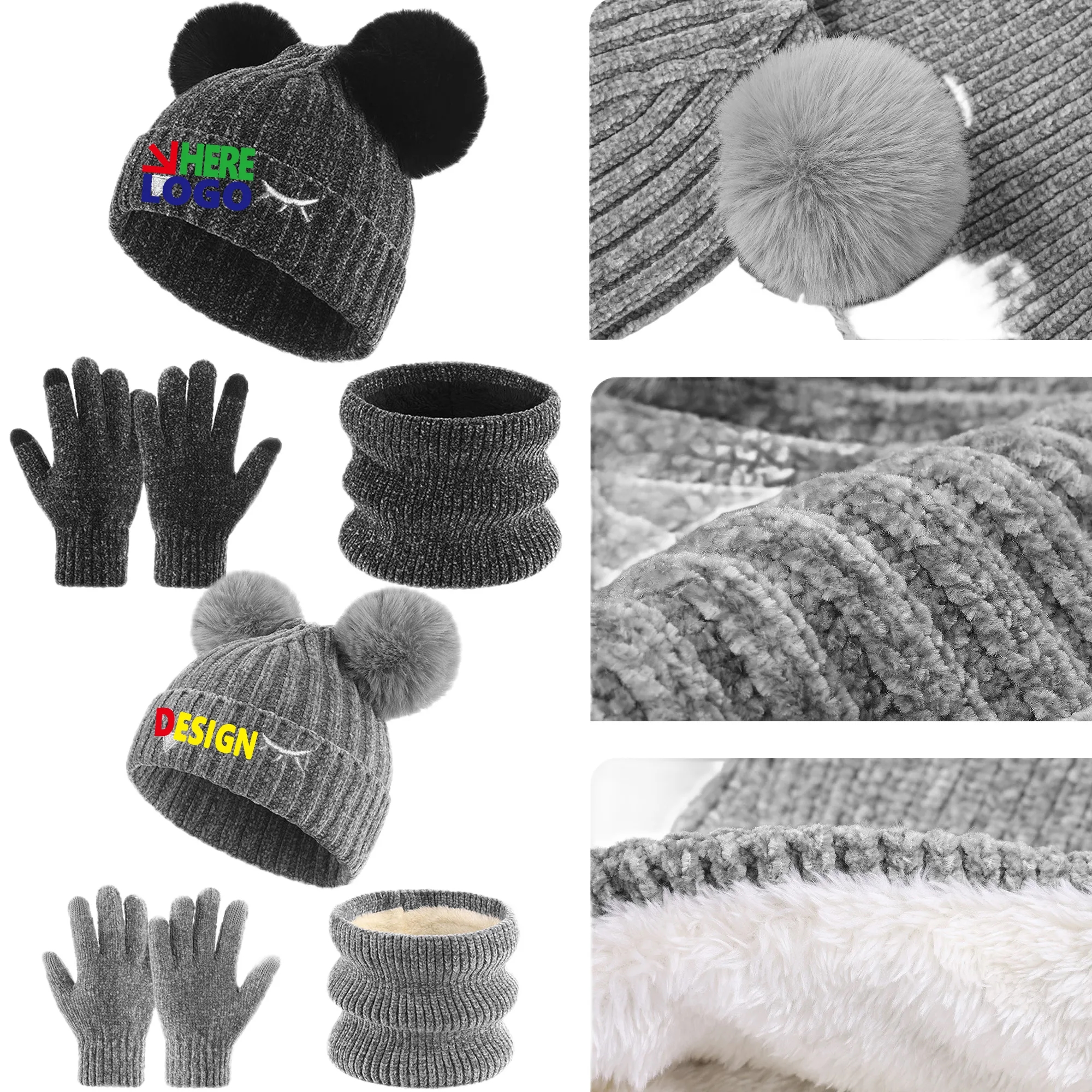 Winter Hat Gloves Scarf Set Girls Toddler Children 2