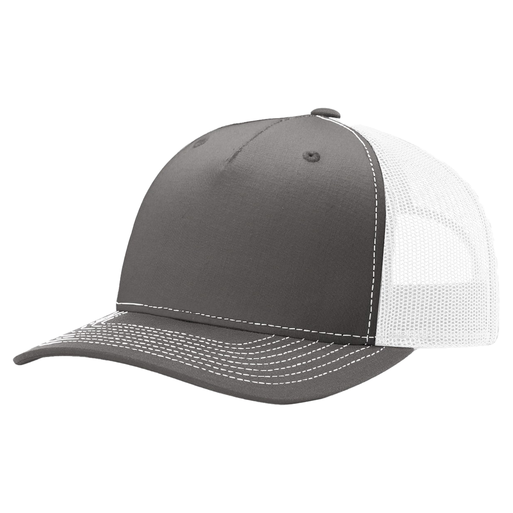 Richardson 112FP 5-Panel Snapback Trucker Hat w/Leatherette Adhesive Patches or Embroidery 1