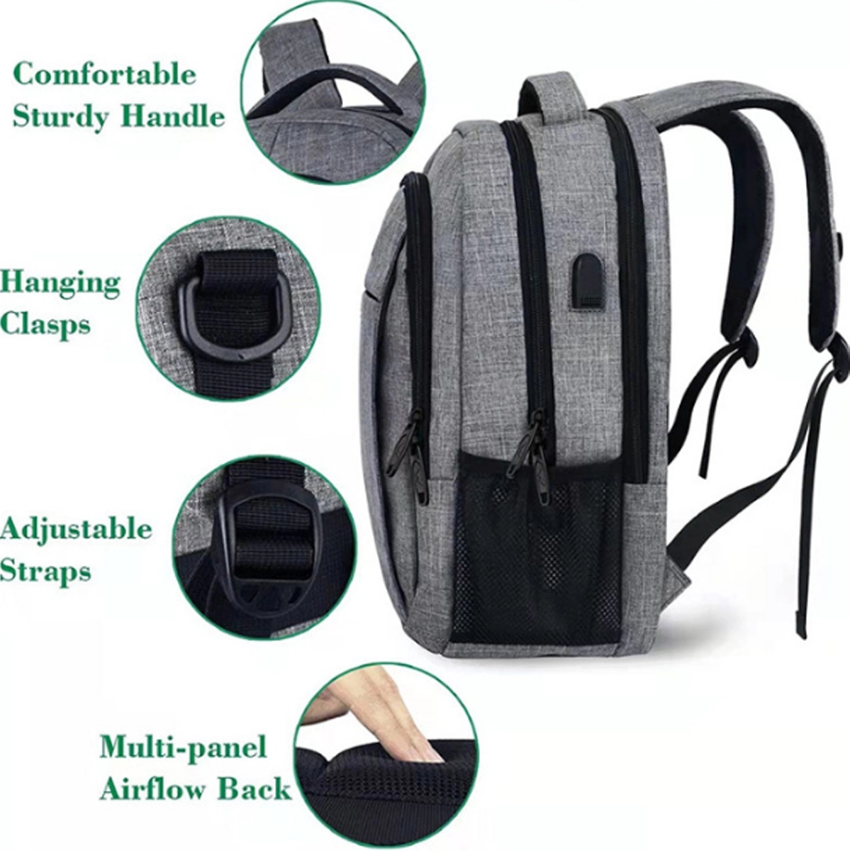 Custom Usb Charging Port Heavy Duty Travel Laptop Backpack 5