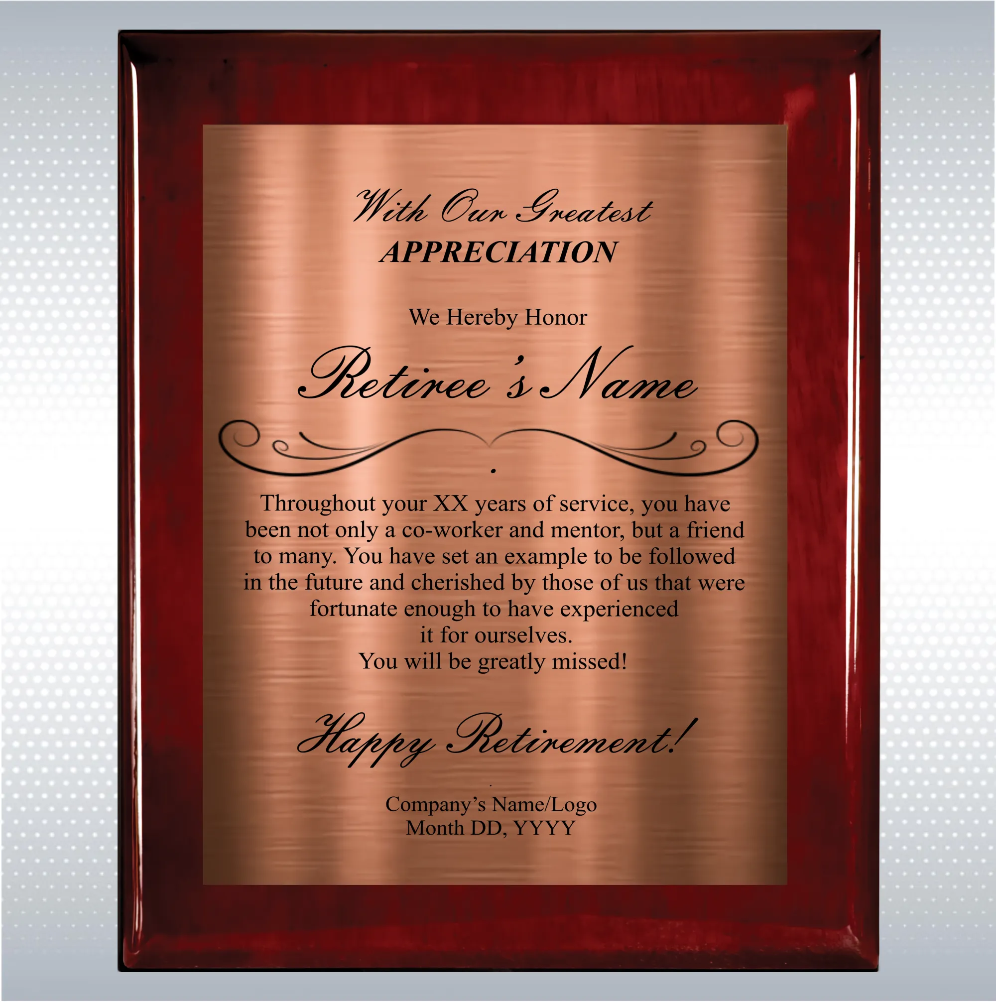 Rosewood Piano Finish Wood Plaque Retirement Gift Award 5