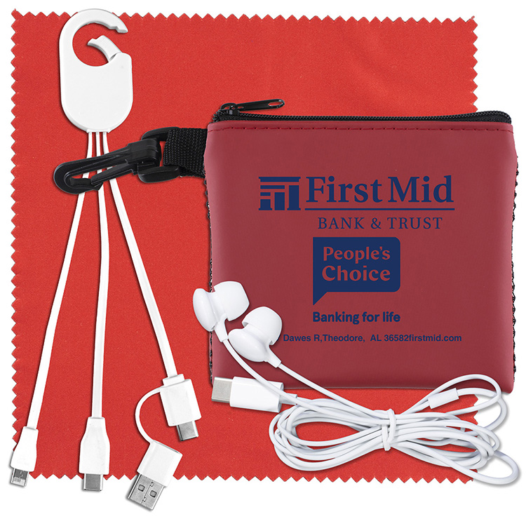 "TechMesh Hang Tunes" Mobile Tech Charging Kit with Earbuds and Charging Cable in Mesh Zipper Pouch 3