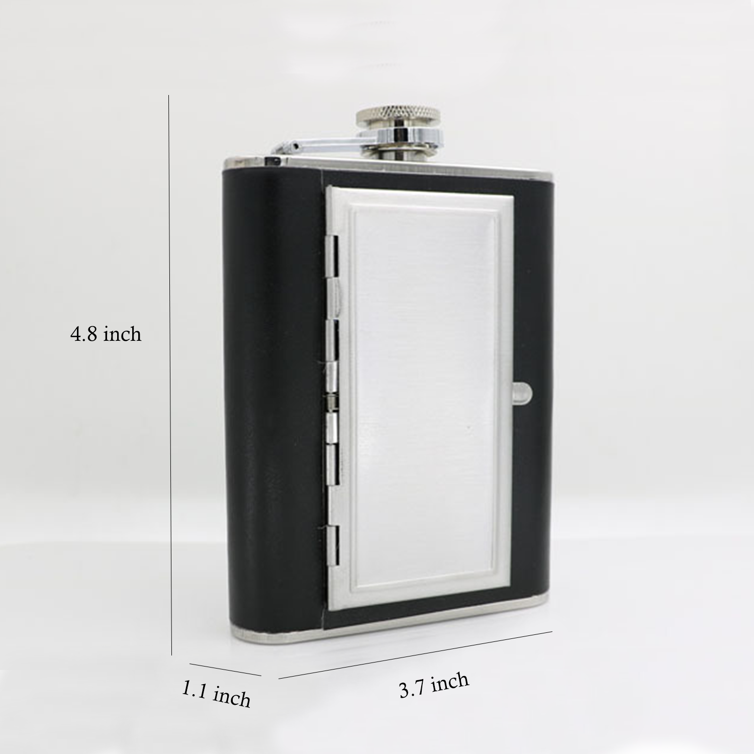 5oz black pu Whiskey Flask w/ bulid-in cigarette case 3