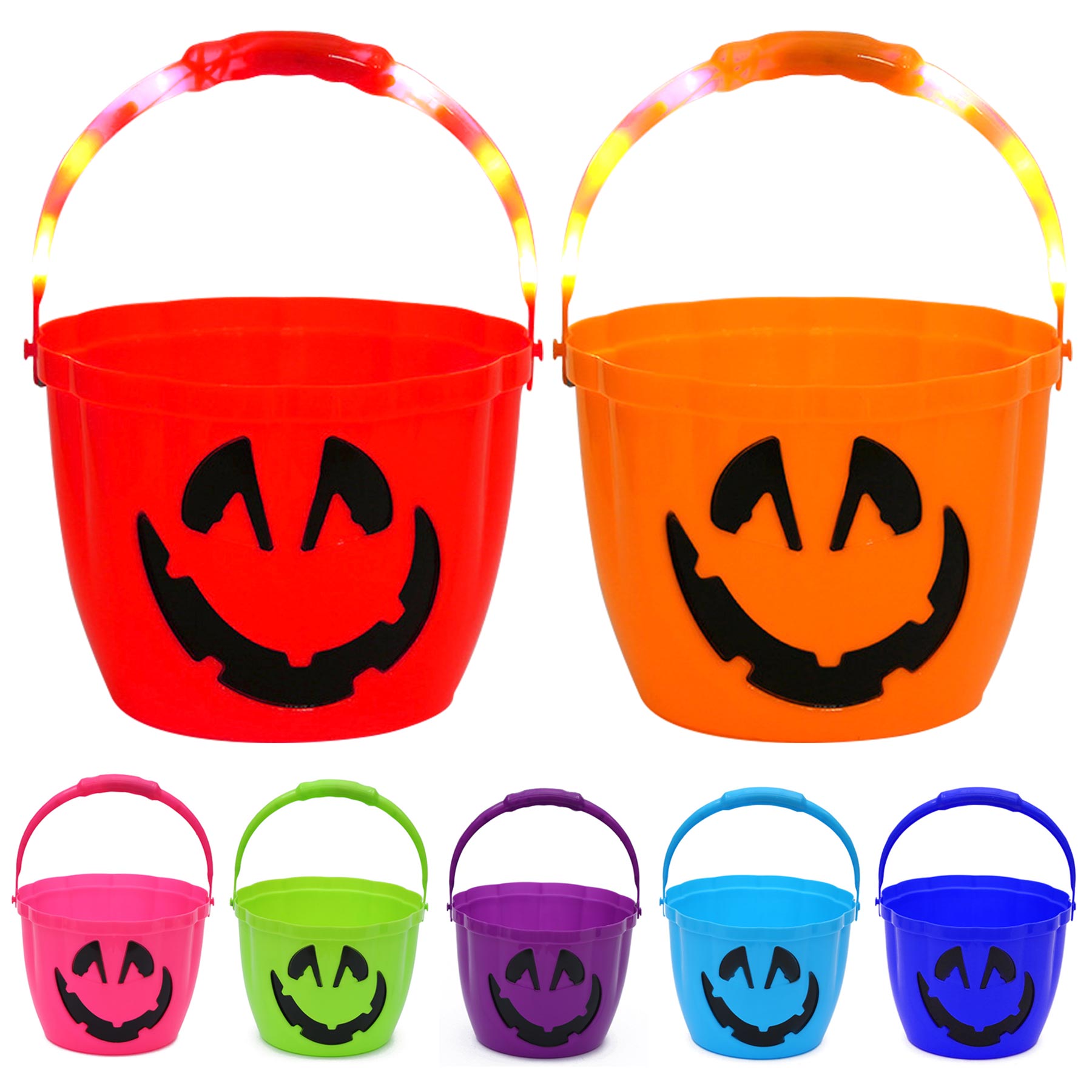 Light Up Halloween Pumpkin Buckets with Orange LED Handle 1