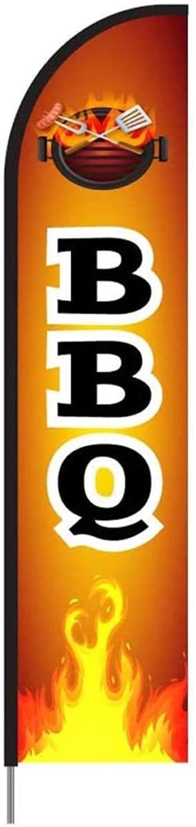 BBQ - Barbeque Feather Flag Banner Signs for Restaurant, Complete Pole Kit 15ft - Brown 2