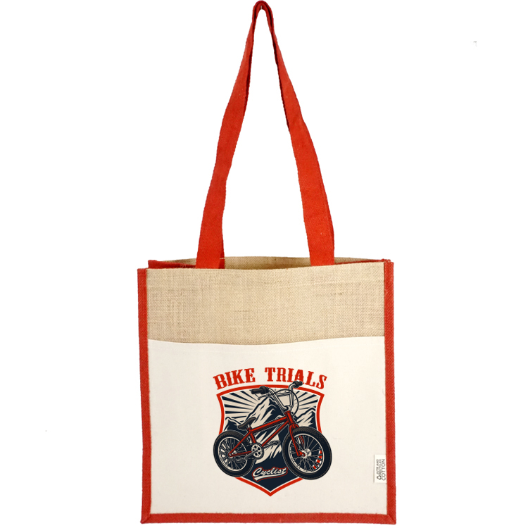 Miami Recycled Cotton Front Pocket Jute Tote, custom tote bag with logo imprint 8