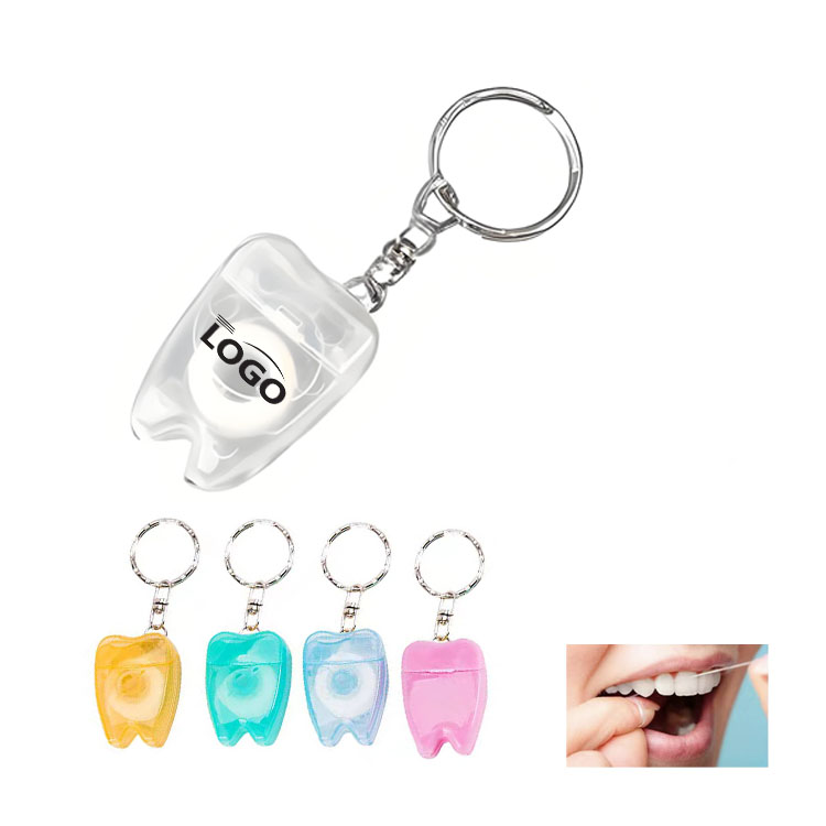Tooth Shaped Portable Dental Floss Keychain 1