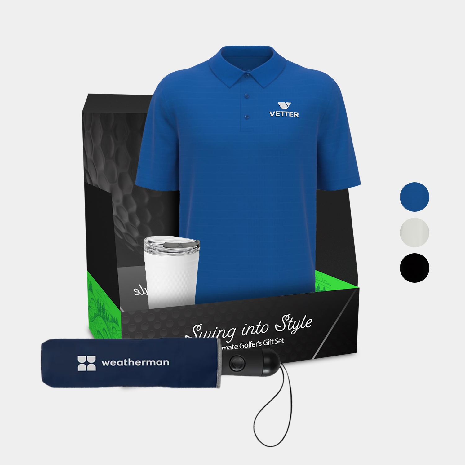24 oz SWIG® Golf Cup SS Tumbler, Callaway® Golf Polo Shirt & Weatherman® Umbrella Gift Set 2