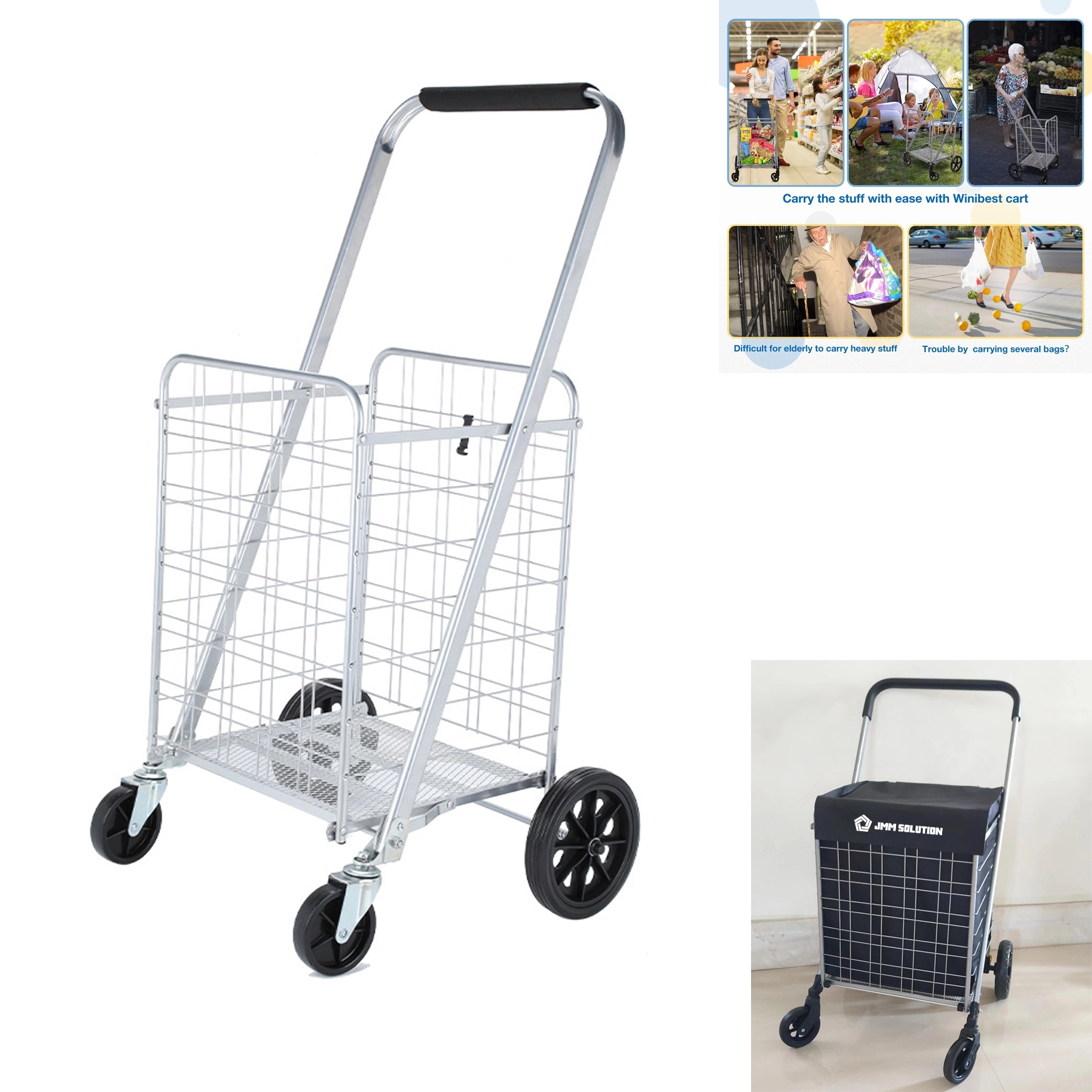 Super Capacity Grocery Cart With Rolling Swivel Wheels 2