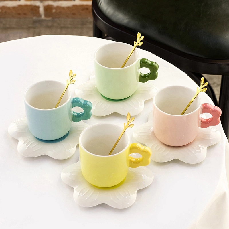 Custom 8 oz Ceramic Coffee Mug Saucer Set 4