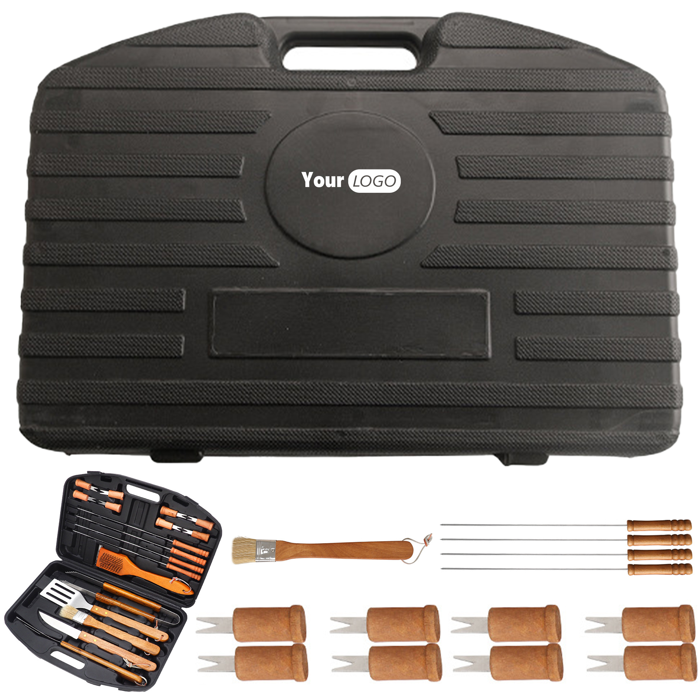 Stainless Steel 19 Outdoor Grill Wooden Handle Set 2