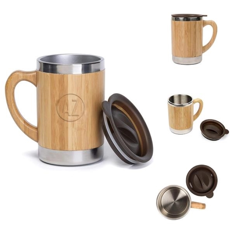 10 Oz Bamboo Sheel Stainless Steel Travel Mug 1