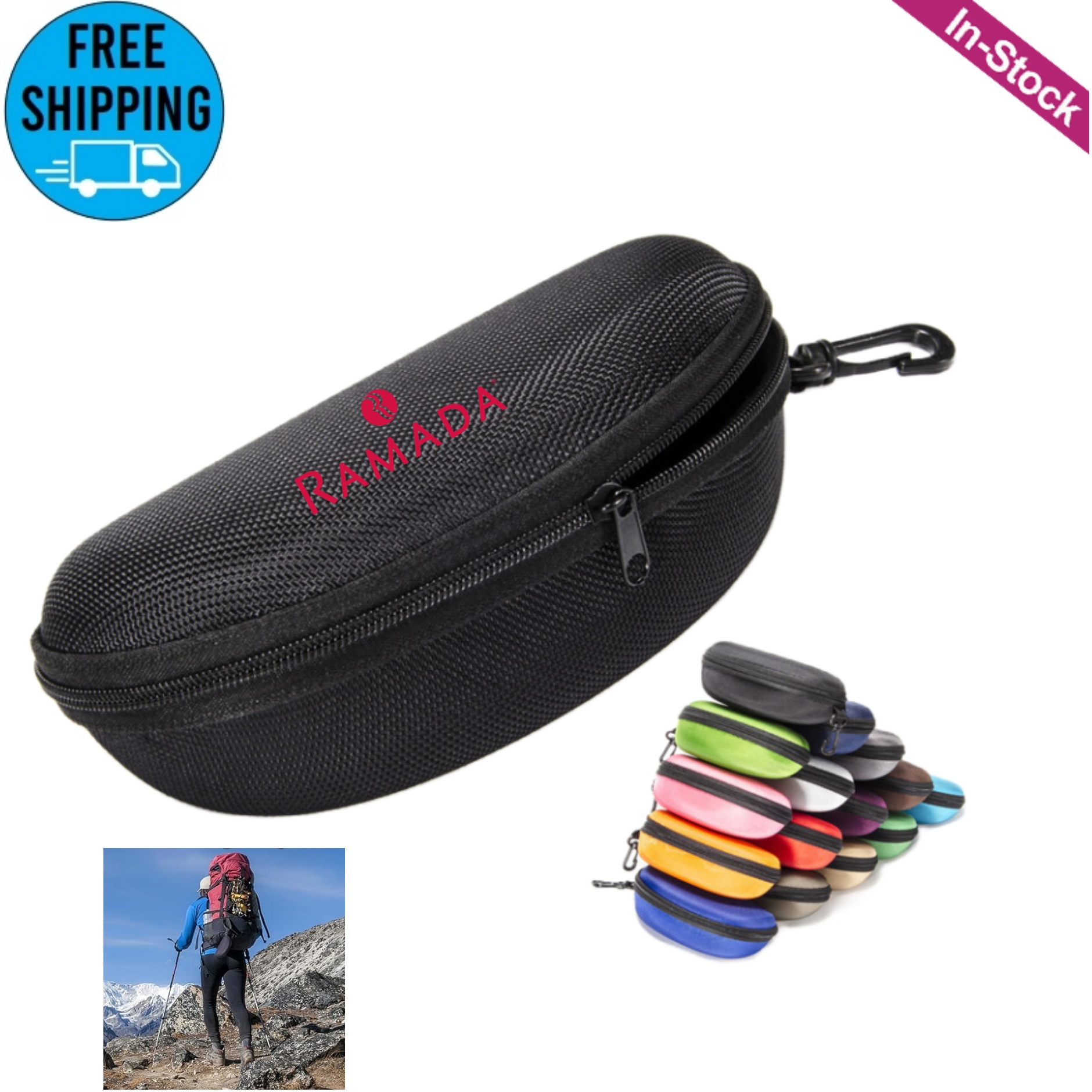 Waterproof Sunglasses Case Zipper Hard Shell Box With Clip 3
